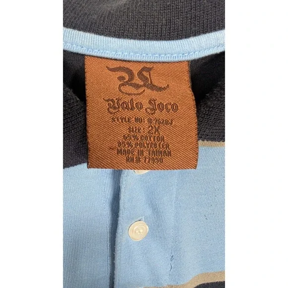 Vintage Y2K Vato Loco Polo Shirt Blue Stripe 2X Short Sleeves - Picture 3 of 6